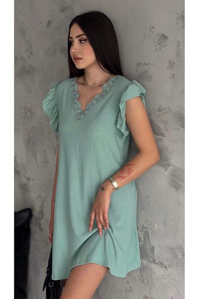 Ded COLLECTION Rochie de vară din țesătură cu guler din dantelă