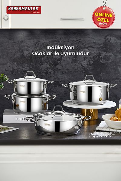 Kahramanlar 8 Piece Cookware Set with Rain Induction Base