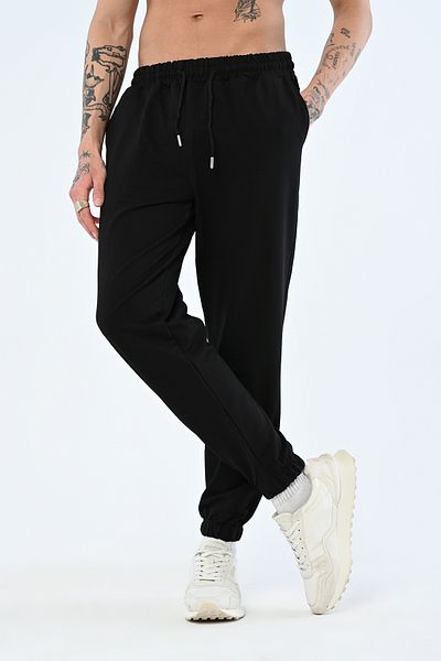 XİGENON Black Jogger Tracksuit - Front Piece Detail, Elastic Waist, Adjustable Leg