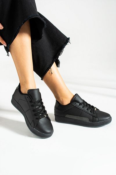 İnan Ayakkabı Pantofi sport și pantofi sport pentru femei de culoare neagră (talpă de 3 cm)