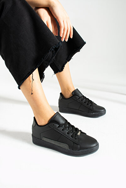 İnan Ayakkabı Kadın Siyah Renk Sneakers & Spor Ayakkabı (3 Cm Taban )