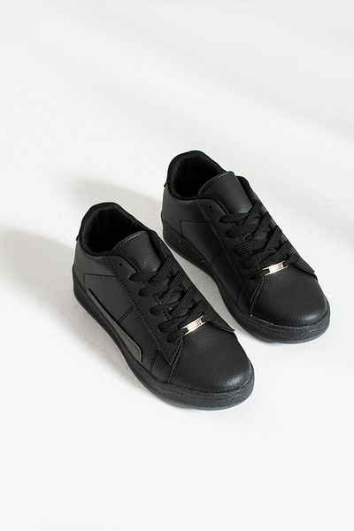 İnan Ayakkabı Pantofi sport și pantofi sport pentru femei de culoare neagră (talpă de 3 cm)