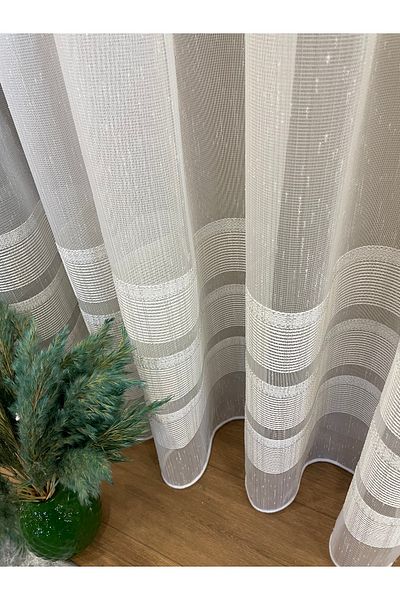 Brillant Modern Slub 2 Rows Band 1/2,5 Pleat - Ecru/Silver Glitter Tulle Curtain