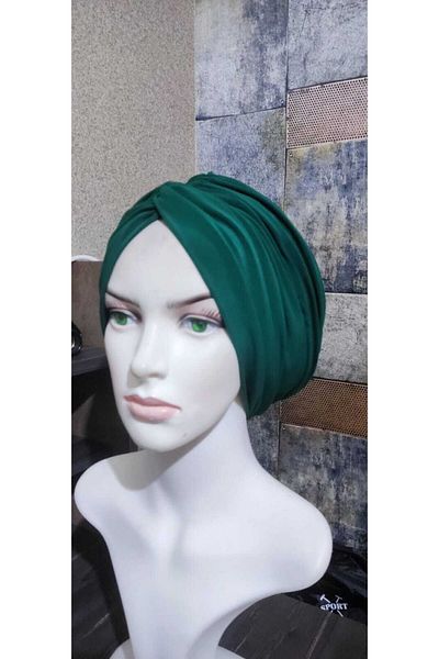ABB Meryemcebone Zumrut Green Sendy Fabric Knotted and Gathered Bonnet