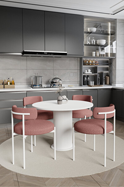 AVVİO Sweet Pink Dreams Bohem Lake Mdf Ayak 4'lü Teddy Sandalye 90x90 Masa Sandalye Takımı