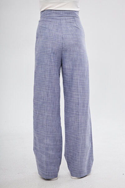 THIFF GYMWEAR Mavi Yüksek Bel Pileli Cep Detaylı Cırtlı Kadın Kumaş Palazzo Pantolon