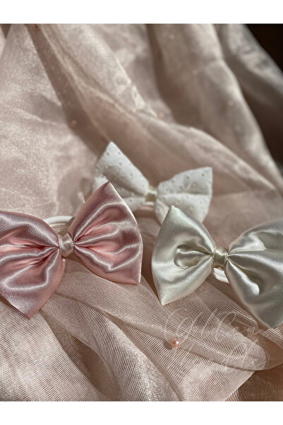 Golden Needle Set de 3 catarame cu fundă din satin alb roz, realizat manual, ...