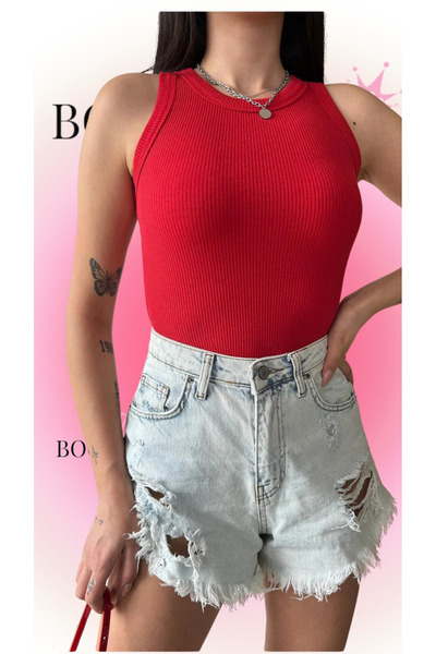 BoomBester Red Long Crop Blouse - Camisole Sleeveless and Navel Tank Top