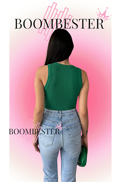 BoomBester Green Camisole Women's Blouse - Sleeveless, Long Crop, Navel Tank Top