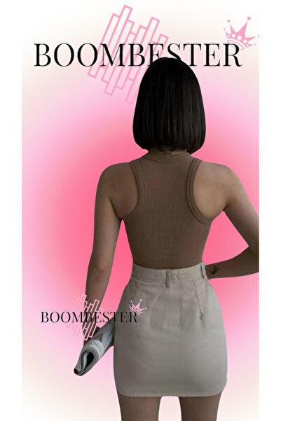 BoomBester Μπισκότο Χρώμα Καμισόλ Γυναικεία Μπλούζα - Αμάνικο, Μακρύ Crop Belly Undershirt