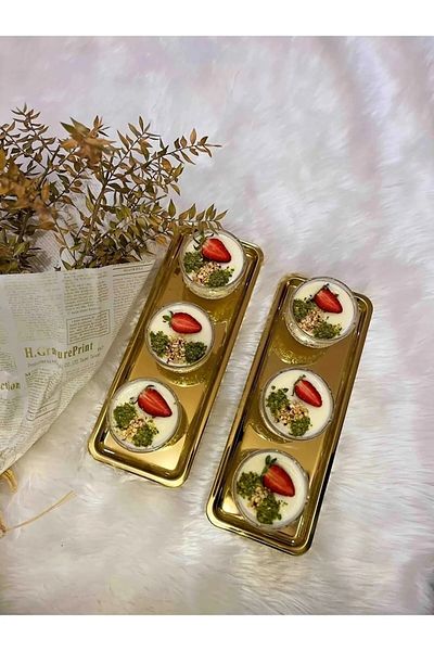 dekorasyon garajı 6 Pieces Steel Gold Rectangular Presentation Tray - 33x13 cm