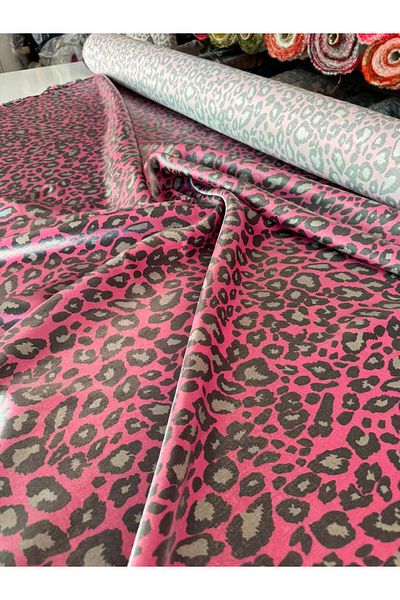 Yaren Ülker Flush Satin Fabric Leopard Patterned Shiny Cotton Satin Width 150 cm