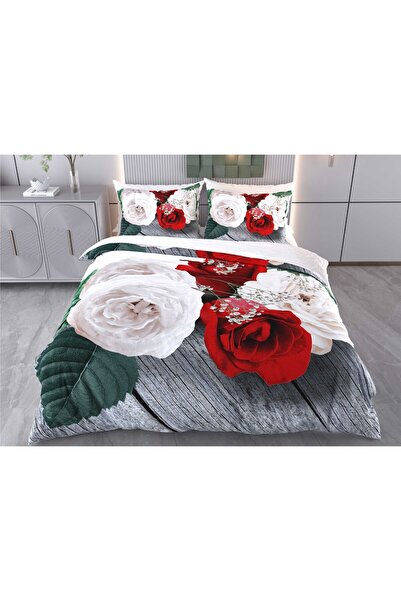 BEYZADE HOME 3D Double Duvet Cover Set 6 Pieces White Rose