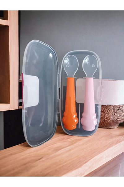 Renga Silicone Food Spoon - Pack of 2 Pink Orange 6+ Months - BPAFree