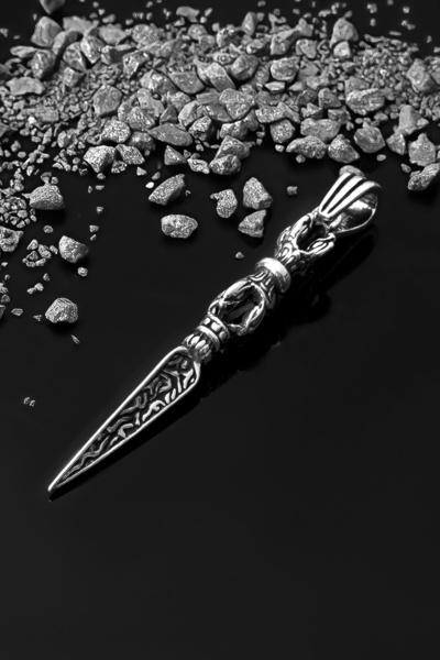 Gümüş Sanatı 925 Ayar Gümüş Mızrak Erkek Kolye Ucu