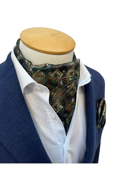 TMFASHİON Men's Ascot Scarf - Shawl Patterned, Self-Tied Neck Cover and Pocket Handkerchief Set