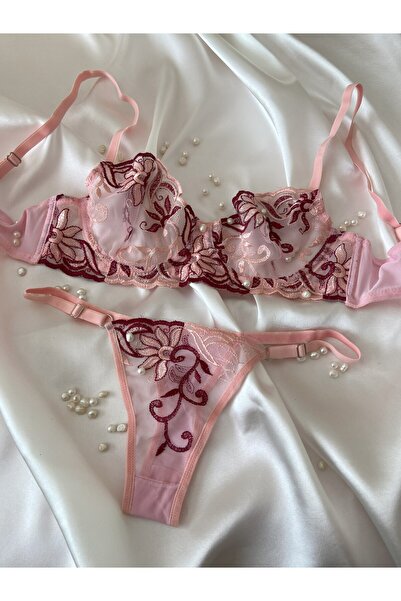 Pembe-Bordo Rose Bralet Takımı