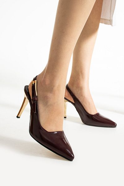 İnan Ayakkabı Women's Burgundy Patent Leather Stylish Stiletto & Heeled Shoe with Buckle Detail (9 CM HEEL HEIGHT)