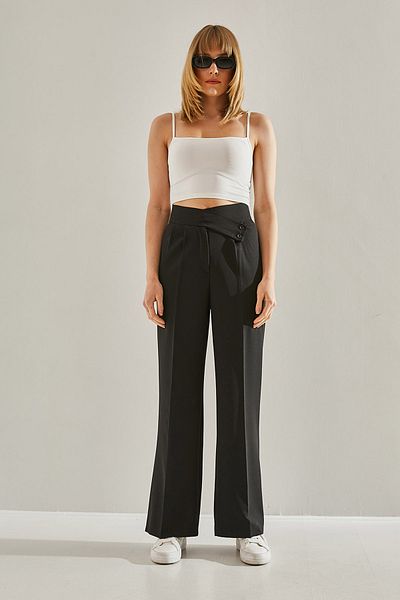 Bianco Lucci High Waist Black Palazzo Trousers - Double Fabric60251016