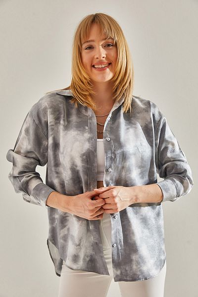 Bianco Lucci Gray Jacquard Patterned Women's Shirt -60251013
