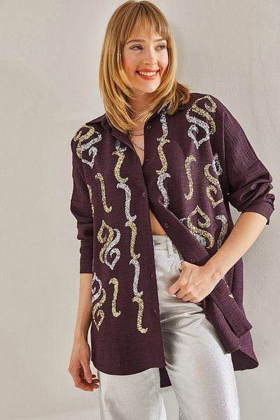 Bianco Lucci Dámská košile Oversize Purple Stone -60251032