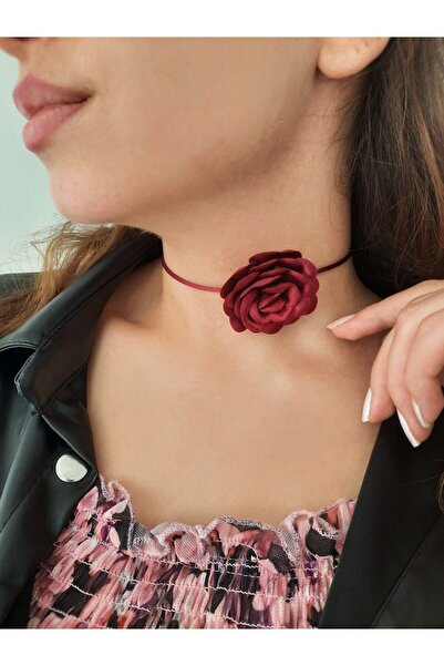 Cey's fashion Kumaş Çiçek Kolye Gül Choker Kolye ( 5.5 cm çiçek )