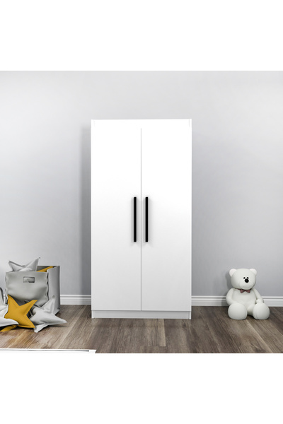 ARNETTİ Akser Beyaz Gardırop – 2 Kapaklı 7 Raflı Giysi Dolabı