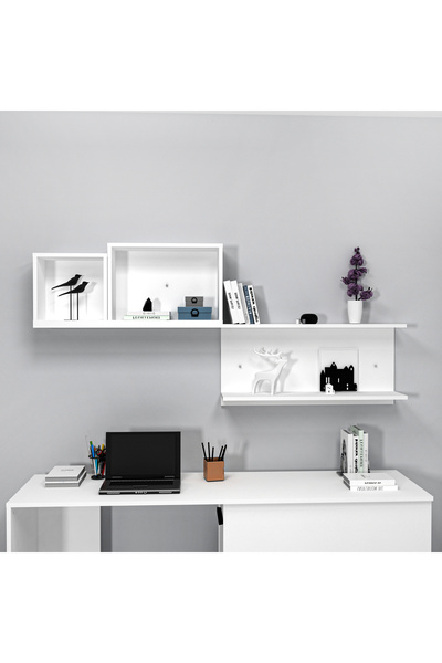 ARNETTİ Akser Beyaz 3 Bölmeli Duvar Rafı – Dekoratif Kitaplık Ve Raf Ünitesi