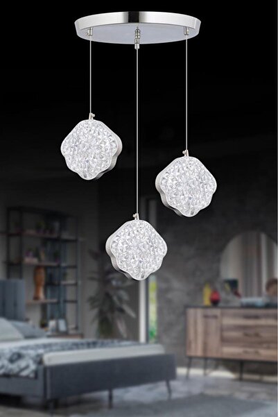 İstanbul Avize Midye 3'lü Gümüş Lüx Sarkıt Avize