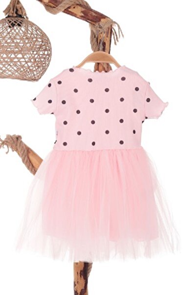 aryakids Kız Bebek Puantiyeli Tütülü Yazlık Doğum Günü Elbisesi Pembe