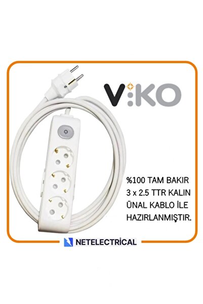 VİKO Multi-let 3'lü 30 Metre Anahtarlı Topraklı Ç.K (3x2.5 TTR TAM BAKIR KALI...