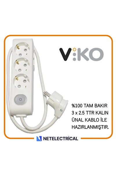 VİKO Multi-let 3'lü 5 Metre Anahtarlı Topraklı Ç.K (3x2.5 TTR TAM BAKIR KALIN...
