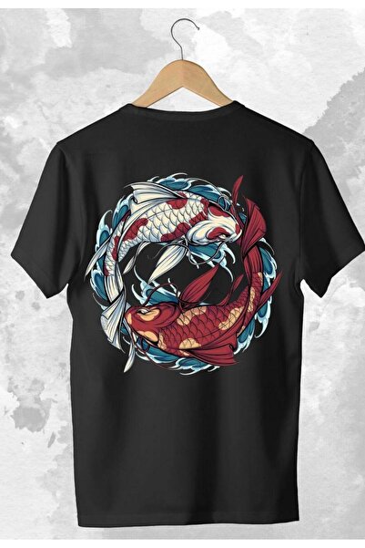 Massgai Unisex dizajn Koi Yin Yang anime koi riba Štampano Oversize kroj 100%...