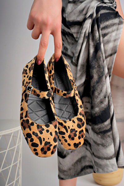 StWenn Leopard Patterned Comfortable Women's Ballerinas - Orthopedic Sole Lea...