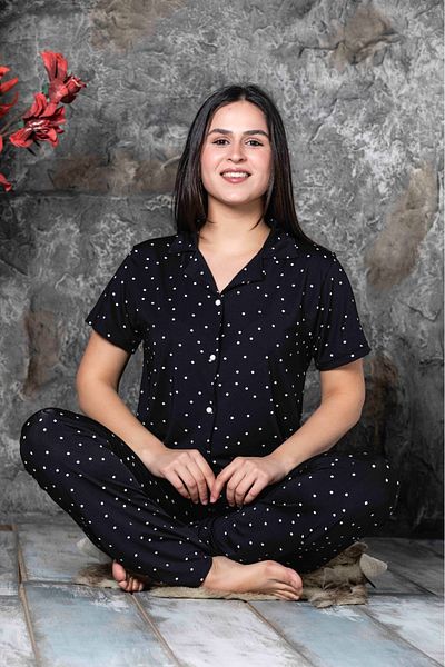 Sude Milan Fabric Shirt Collar Short Sleeve Women's Pajamas Set HomeWear