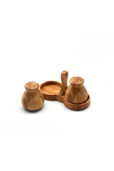 şirin eşyalarım Bamboo 2-Piece Chubby Salt and Pepper Bowl with Stand