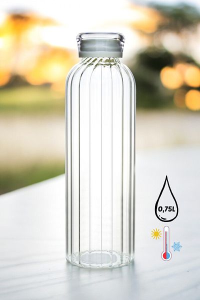 Comprox سلسلة My Bottle Line - قارورة زجاجية من البورسليكات سعة 0.75 مل، زجاجة مياه بغطاء مفرغ، زجاجة مياه سعة 750 مل