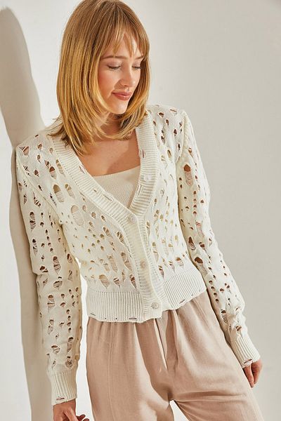 Bianco Lucci Langärmlige, durchbrochene Damen-Strickjacke -60251041