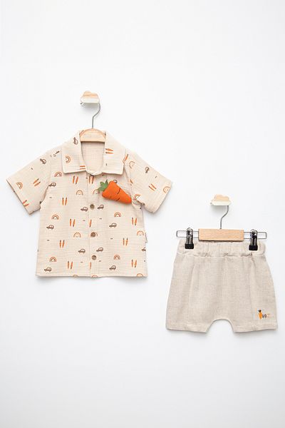 ADABEBEK Baby Boy Muslin Set - Carrot Accessory, Car Patterned 762