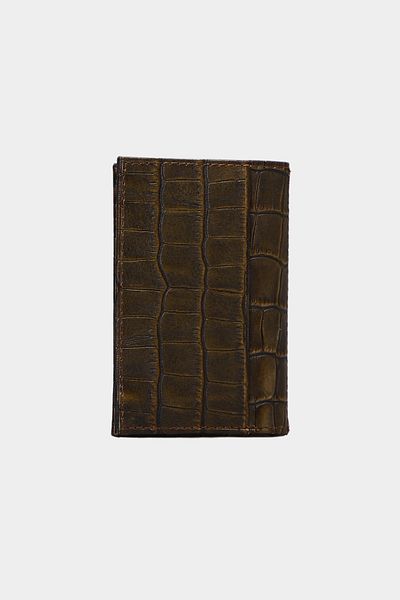 Grande 0825 Model Unisex Genuine Leather Super Slim Card Holder - Croco Walnut