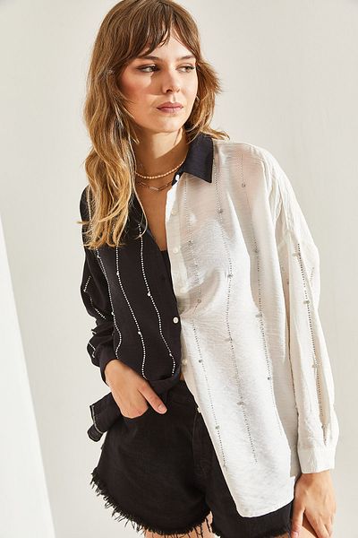 Bianco Lucci Linen Women's Shirt - Airobin Stone Embroidered, Model60251106