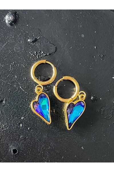 Venüs Accessory Blue Heart Steel Earrings