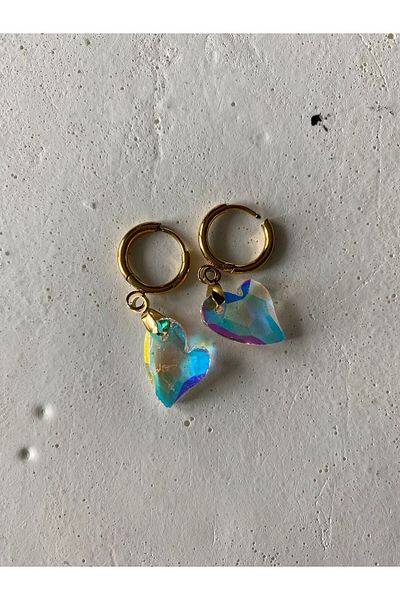 Venüs Accessory Heart Hologram Steel Earrings
