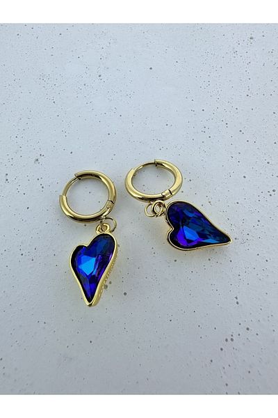 Venüs Accessory Blue Heart Steel Earrings