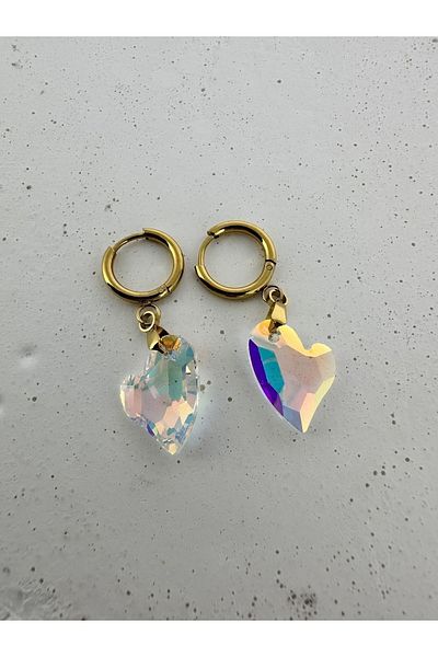 Venüs Accessory Heart Hologram Steel Earrings