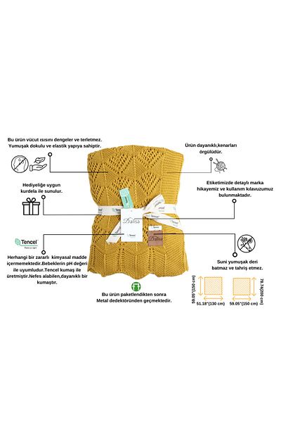 DALİSA Knitted TV Blanket & Seat Cover Emily 150x200 Cm - Mustard