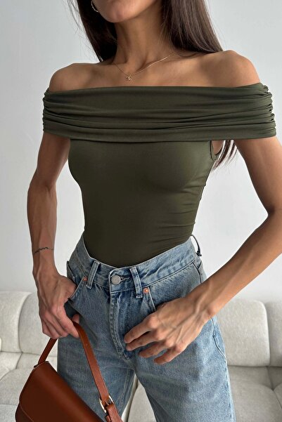 Eka Γυναικεία Χακί Μπλούζα Madonna γιακά 1018-0323