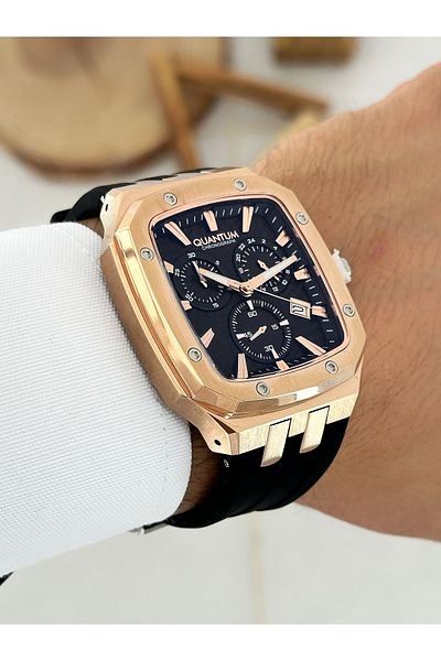 Quantum Function 10 Atm Waterproof Silicone Cord Steel Case Cornered Dial Men's Wristwatch 1033451