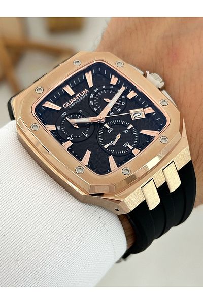 Quantum Function 10 Atm Waterproof Silicone Cord Steel Case Cornered Dial Men's Wristwatch 1033451