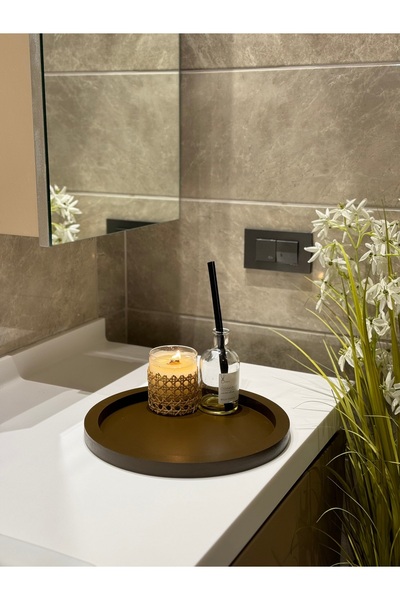 Maison Avf Brown Round Wooden Tray - Decoration Organizer